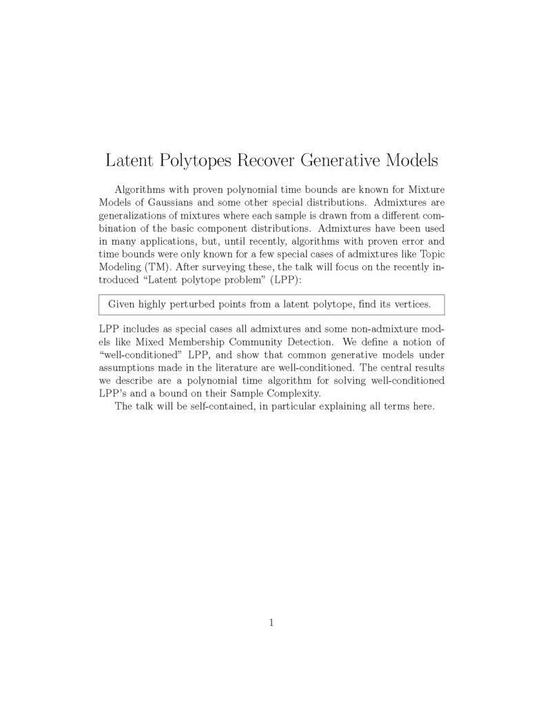 Ravi Kannan - Latent Polytopes Recover Generative Models